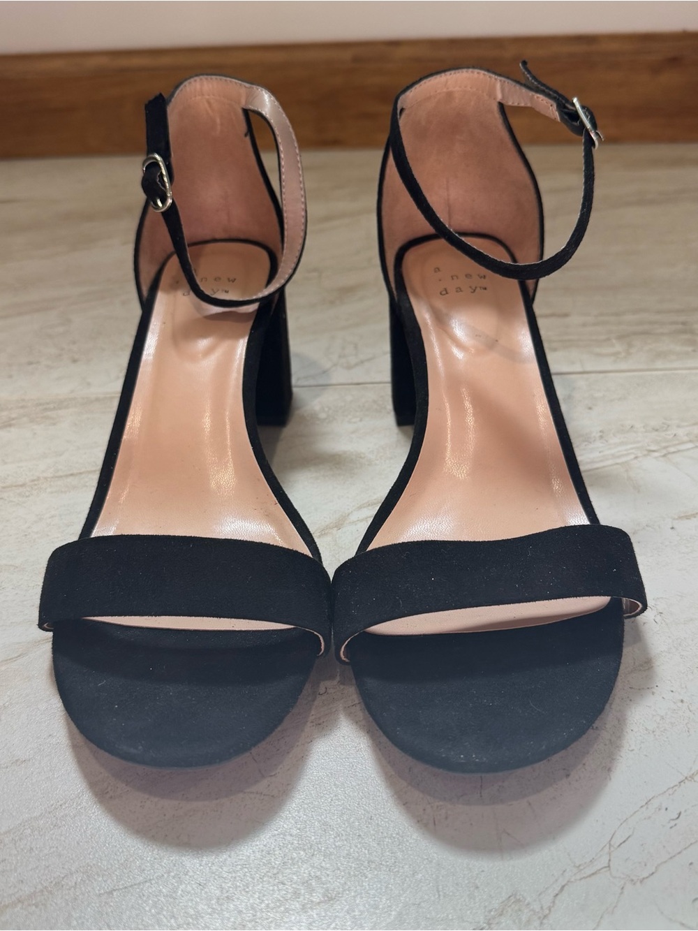 a new day Black Ankle-Strap Block Heel Sandals
